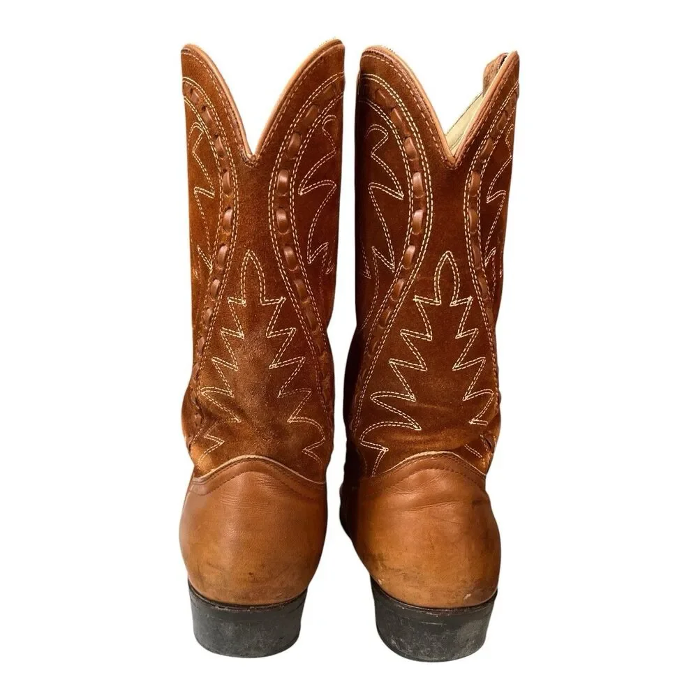 Vintage Sears Leather Suede Cowboy Boots Rough Out Buck Stitch USA Size 10.5